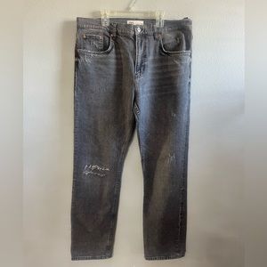 Black ripped straight legged jeans